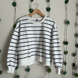 Old Navy White and Navy Striped Crewneck